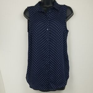 H&M Women’s Dark Blue Polka Dot Sleeveless Top (Size 6)